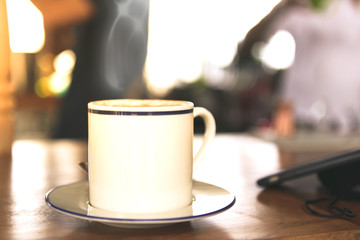 Hot coffee on the table