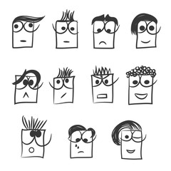 Set of hand drawn faces. Moods