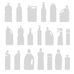 Set of gray silhouette illustration bottles, cans, container