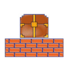 pixelated video game treasure chest brick wall vector illustration