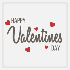 Happy Valentines Day text - lettering at white background with red hearts. Element for design cards, posters, flyers. Vector illustration