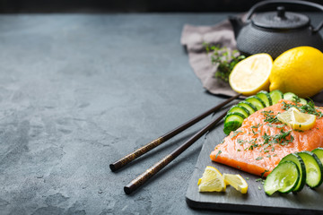 Raw salmon fillet for cooking japanese food