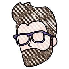 young man head avatar character vector illustration design