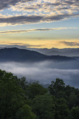 Fototapeta premium Foggy and Colorful Sunrise in Tenessee Mountains