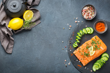 Raw salmon fillet for cooking japanese food