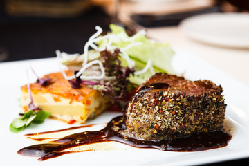 Beef fillet with potato gratin