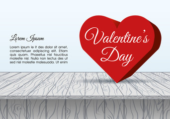 Valentines day vector illustration background with big 3d hearts on wood board.