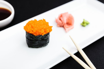 Flying fish roe masago served on a plate