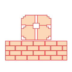 Fototapeta premium pixelated video game treasure chest brick wall vector illustration orange color image