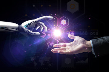 robot and human hand over virtual projection