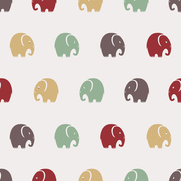 Seamless cute elephants pattern. Vector simple background for kids.