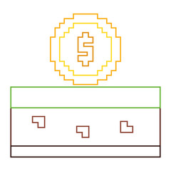pixeled golden coin treasure score vector illustration line color design