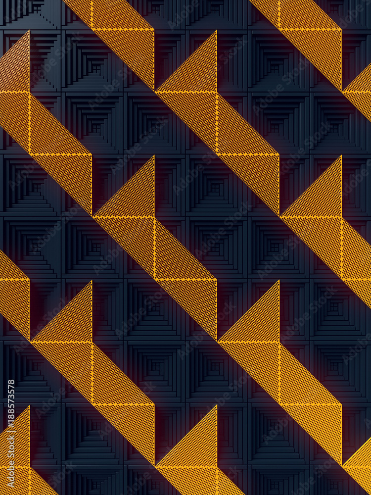Aufkleber Dark surface with a pattern of orange panels. 3d rendering