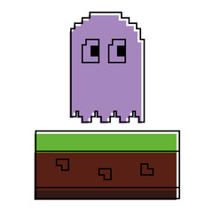 pixel ghost game play character arcade vector illustration