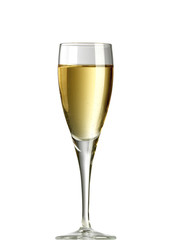 glass of white wine on white background