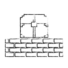 pixelated video game treasure chest brick wall vector illustration sketch design