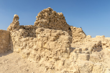 Fototapeta na wymiar Ruins of the ancient fortress of Massada on the mountain near the dead sea in southern Israel