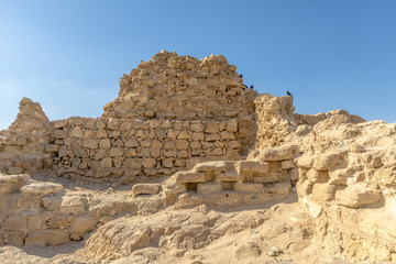 Fototapeta na wymiar Ruins of the ancient fortress of Massada on the mountain near the dead sea in southern Israel