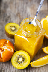 Jam jar of tropical fruits