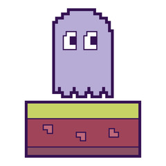 pixel ghost game play character arcade vector illustration