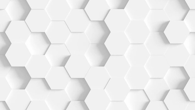 Abstract Hexagon Geometric Surface Loop 1A. Light bright clean minimal hexagonal grid pattern, random waving motion background canvas in pure wall architectural white. Seamless loop 4K UHD FullHD.