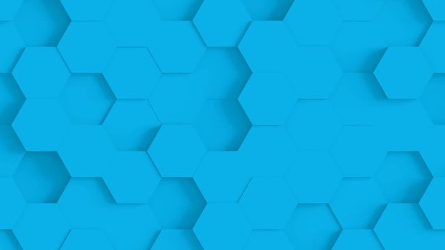 Abstract Hexagon Geometric Surface Loop 1C: blue clean minimal hexagonal grid pattern, random waving motion background canvas in bright cool fresh ultramarine sky blue. Seamless loop 4K UHD FullHD.