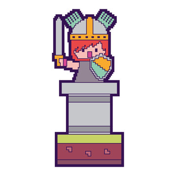 pixel character knight with sword and shield video game vector illustration