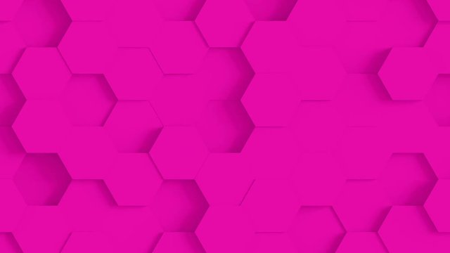 Abstract Hexagon Geometric Surface Loop 1E: pink clean minimal hexagonal grid pattern, random waving motion background canvas in bright pink magenta lilac mauve lavender. Seamless loop 4K UHD FullHD.