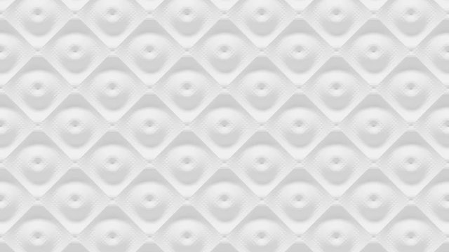 Abstract Hypnotic Wave Surface Loop 1A: bright white textured waving background, blocks array of sine wave formula, textured of small polygonal triangles in clean light pure wall architectural white.