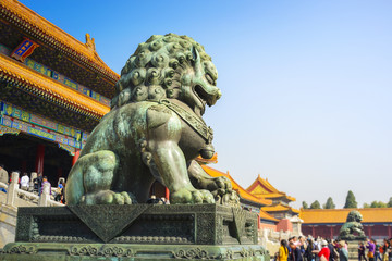 Chinese guardian lion. Located in The Palace Museum (Forbidden City), Beijing, China.