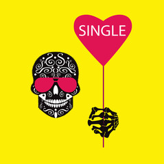 Valentines day background with skull icon and hearts 