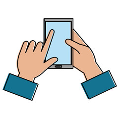 hand with smartphone device vector illustration design