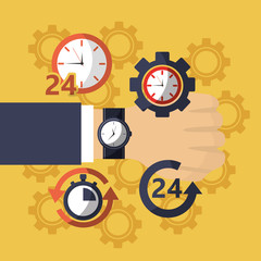 hand with watch clock business delivery work vector illustration