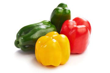 Fresh bell peppers, close-up, isolated on white background.