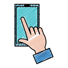 hand with smartphone device vector illustration design