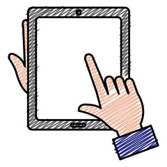 hands with tablet device isolated icon vector illustration design