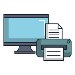 monitor computer with printer vector illustration design