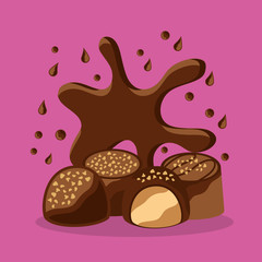 chocolate candywith chips cream filling vector illustration