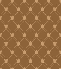 Royal crown on gold seamless background pattern. Vector art.