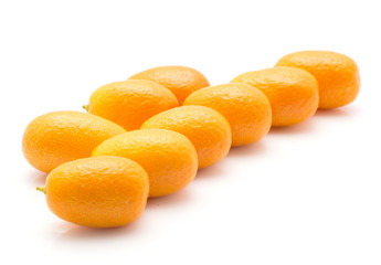 Kumquat in row isolated on white background.