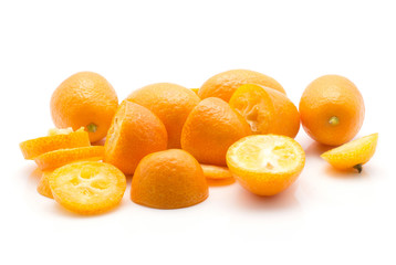 Fresh kumquat set isolated on white background ripe.