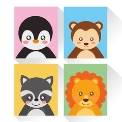 set cute animals wildlife fauna vector illustration