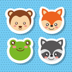 set cute face animals wildlife fauna vector illustration