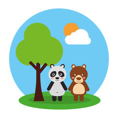 Obraz na płótnie Canvas two cute animals bear and panda friendly vector illustration