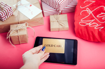 Buying presents for Valentines day with a gold card.