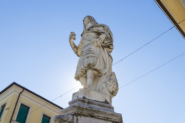 One of the statues of the Piazza Grande (Big Square) in Palmanova, Italy. A World Heritage Site since 2017 as part of the Venetian Works of Defence