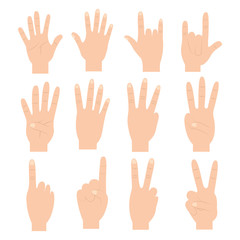 set of hands differents gestures vector ilustration