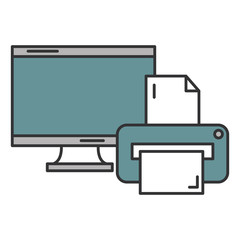 monitor computer with printer vector illustration design