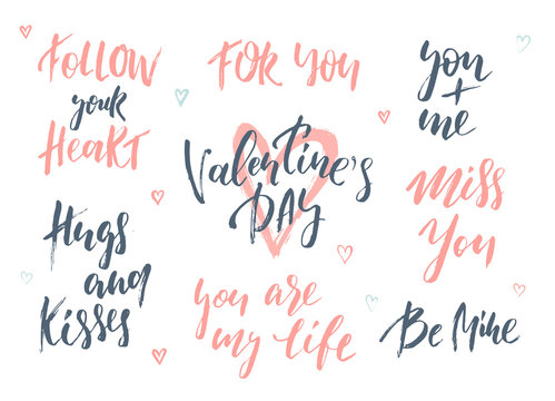 Romantic lettering set. Calligraphy postcard or poster graphic design typography element. Handwritten vector style happy valentines day sign.
