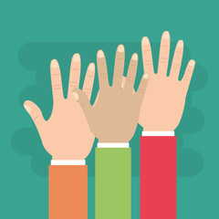 Obraz premium human hands raised multiethnic team vector illsutration